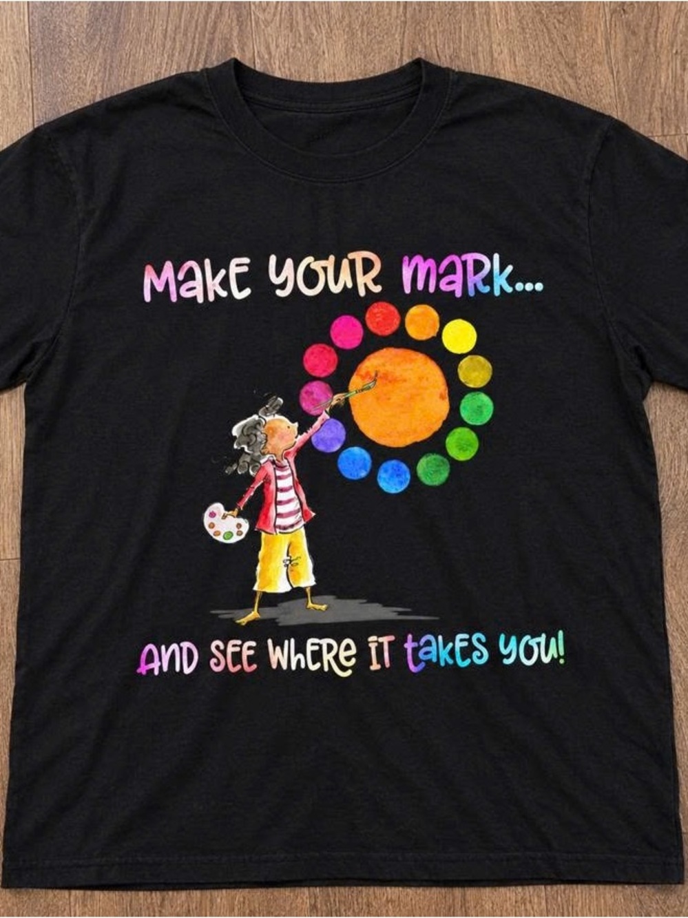 Dot day shirt, Tee with Rainbow Paint Palette Print